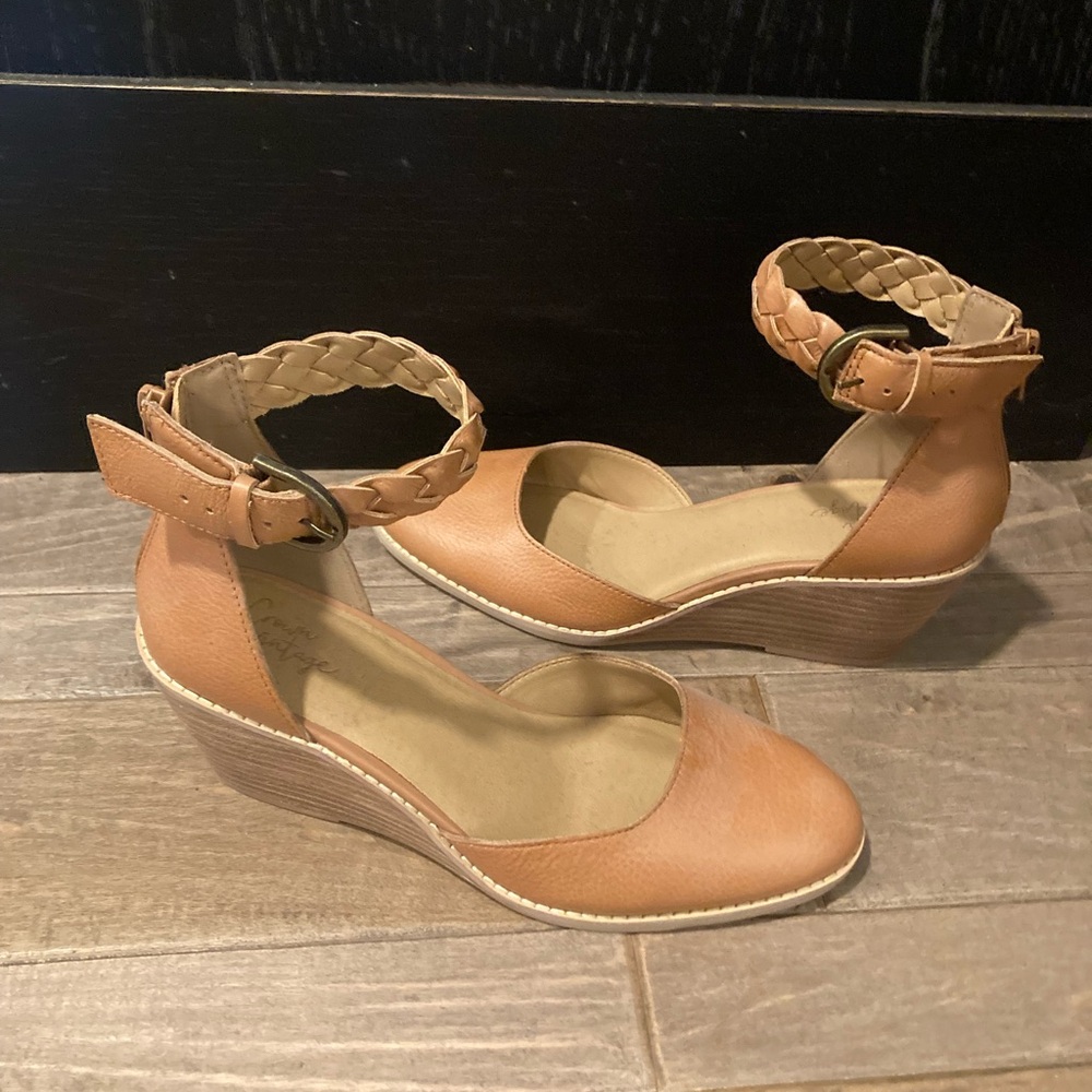 Crown Vintage Tan Braided-Ankle Wedge Pumps